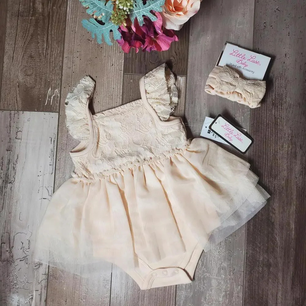 Baby Girl Little Lass Tutu Ballerina Dress Sandollar Beige Size 18M